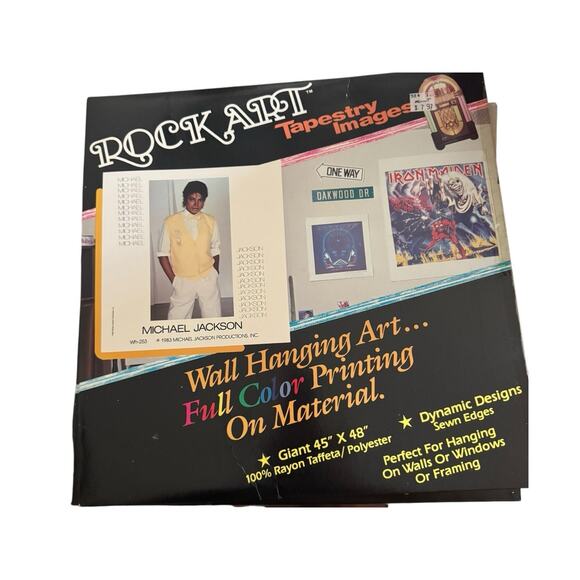 VINTAGE MICHAEL JACKSON ROCK GIANT ART TAPESTRY RAYON 45"X48" NOS NIB NEW 1983 - Picture 1 of 10